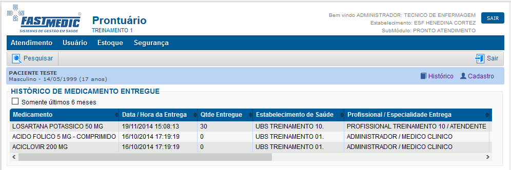 Histórico de Medicamentos Entregues